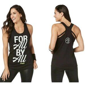 Zumba Womens Black Racerback Tank Top With "For All By All" Graphic Print XS NWT